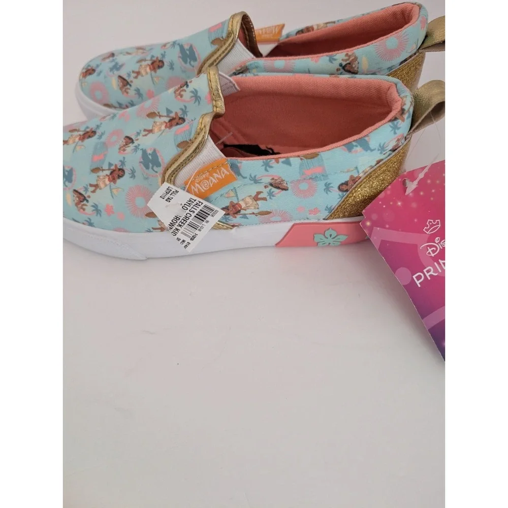 Girl's New Disney Moana Shoes Size 3 Canvas with Rubber Sole Multicolor